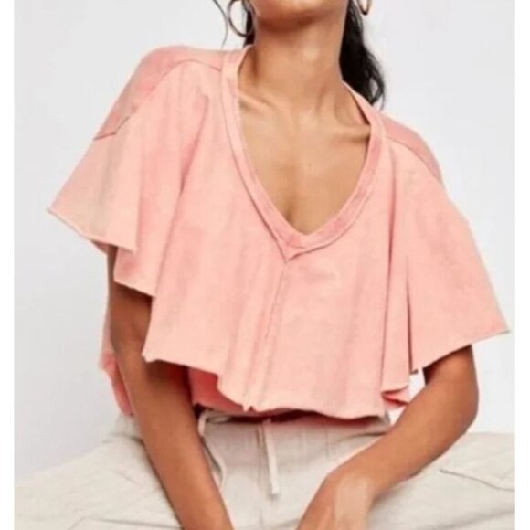 Free‎ People Boho Top size SMALL Girl Talk Sunny Peach ruffled layered Pink - Picture 9 of 10